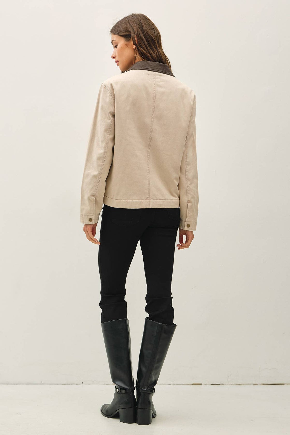 Barn Jacket with Faux Leather Collar