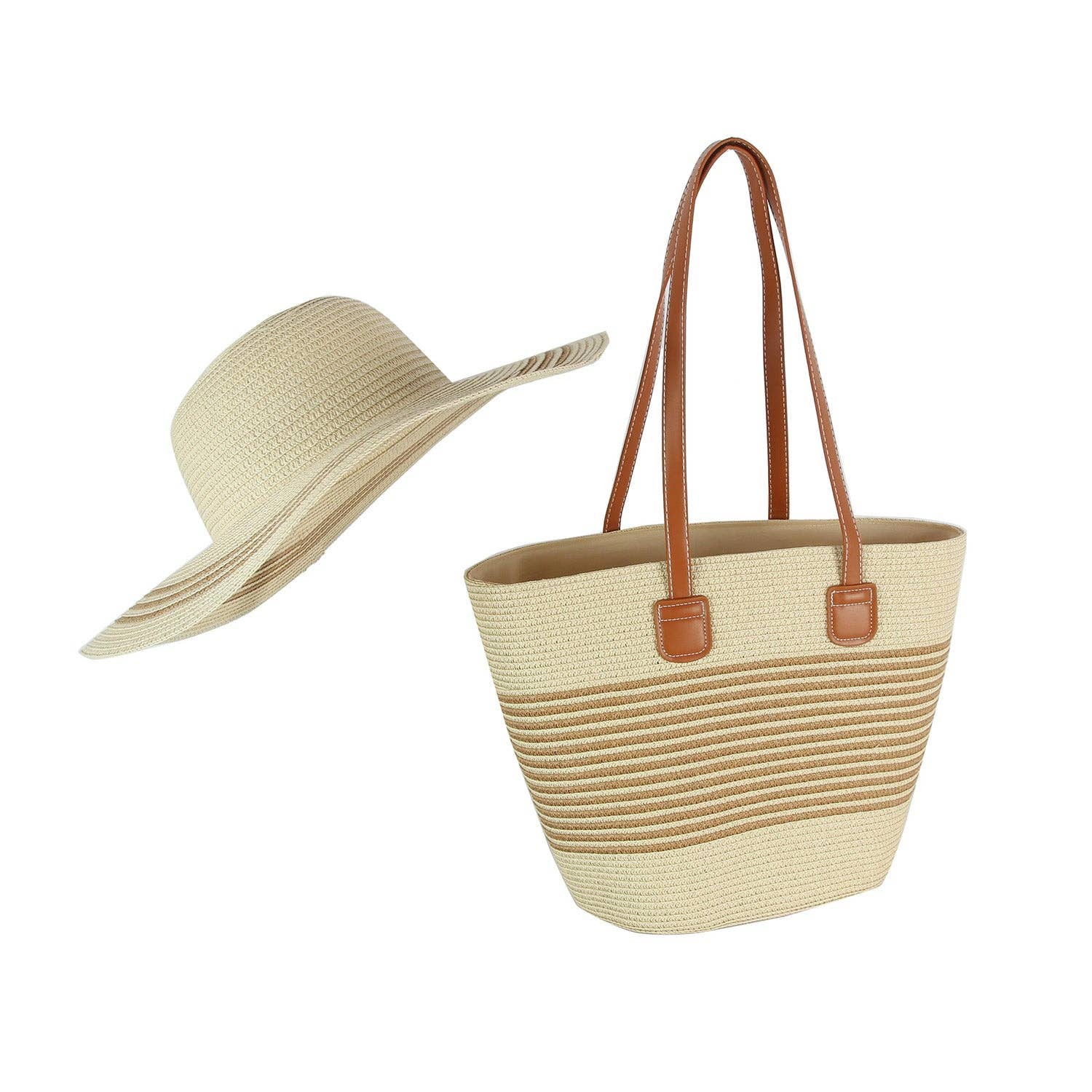 Woven Straw Tote and Sun Hat Set