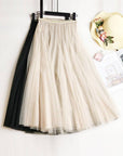 Solid Color Loose Elastic-Waist Mesh Skirt