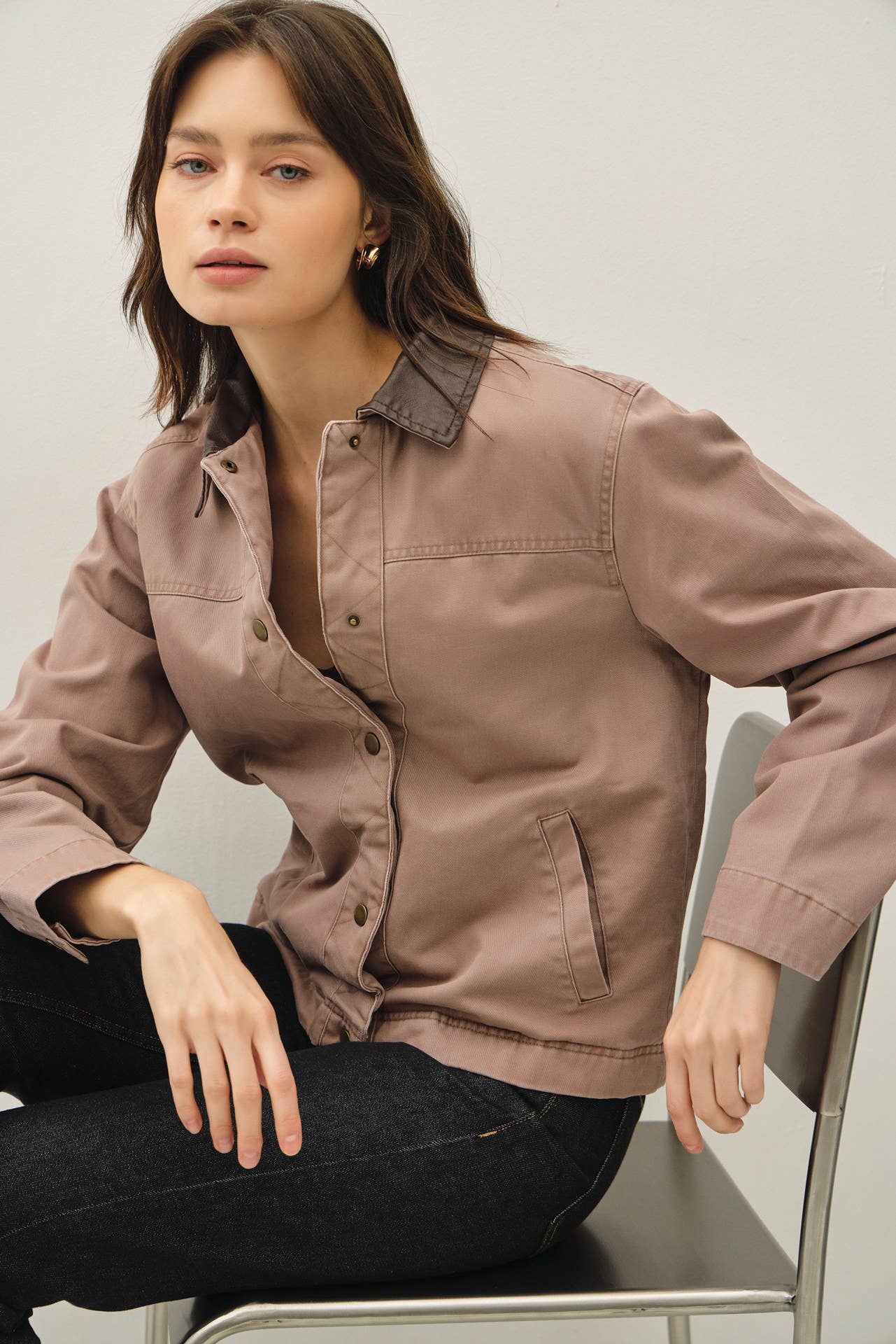 Barn Jacket with Faux Leather Collar
