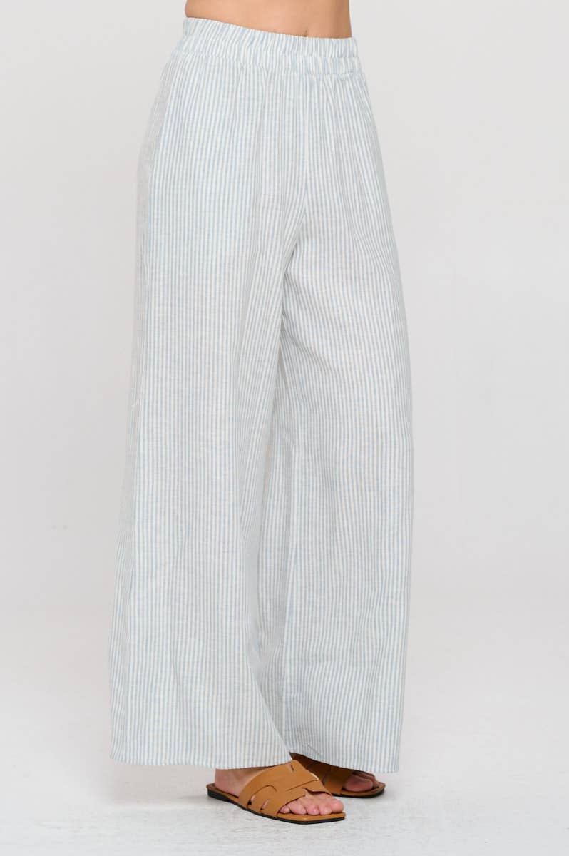 Made in USA Cotton Striped Wide Leg Pants with Pockets