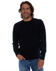 Allen Solid Textured 100% Cotton Sweater -Black