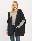 Knit Poncho With Hood & Pockets