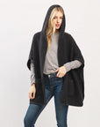 Knit Poncho With Hood & Pockets