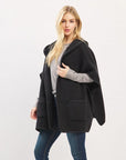 Knit Poncho With Hood & Pockets