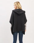 Knit Poncho With Hood & Pockets