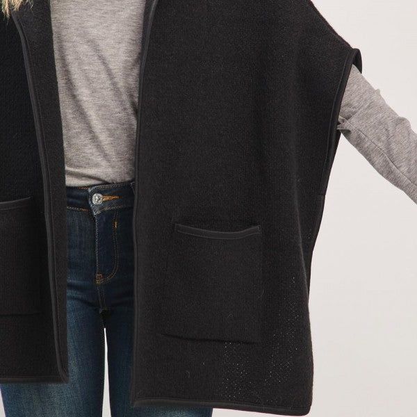 Knit Poncho With Hood &amp; Pockets