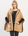 Knit Poncho With Hood & Pockets