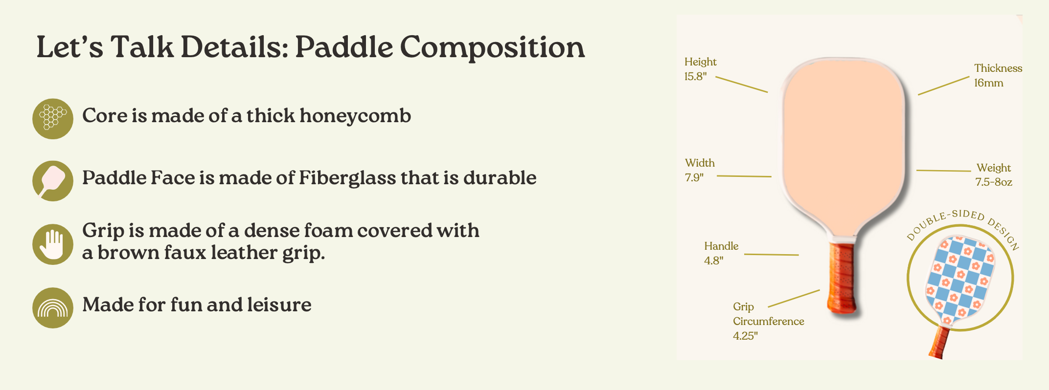 Cute Adult Pickleball Paddle -  double sided, checkered
