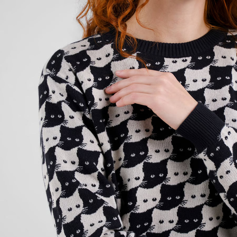 Pepita Cats Pattern Pullover Sweater