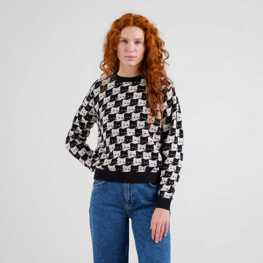 Pepita Cats Pattern Pullover Sweater