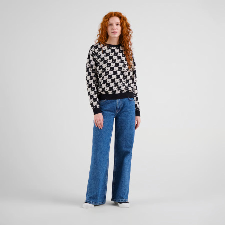 Pepita Cats Pattern Pullover Sweater