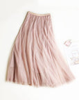 Solid Color Loose Elastic-Waist Mesh Skirt