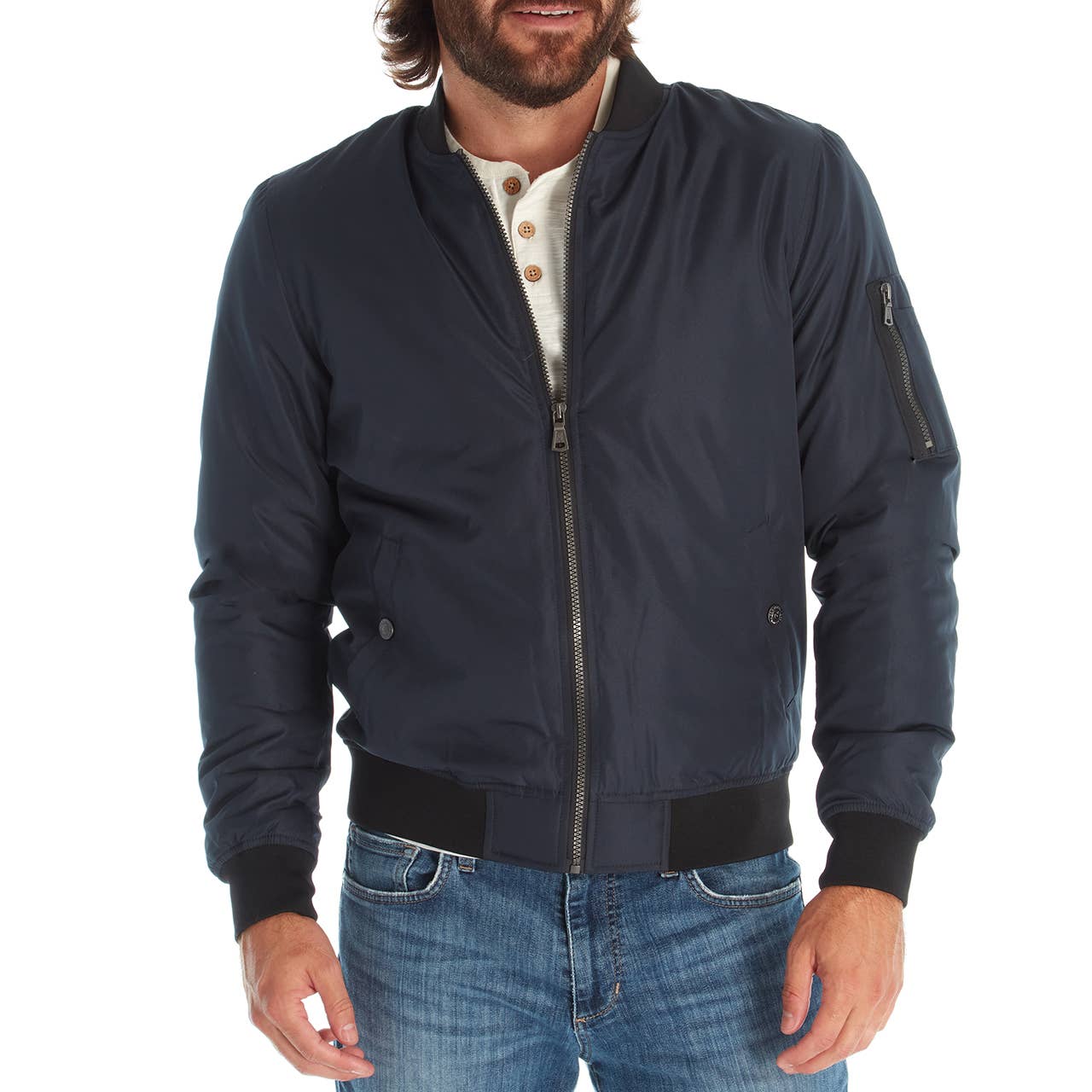 Lewis Sherpa Lined Bomber Jacket  - Navy