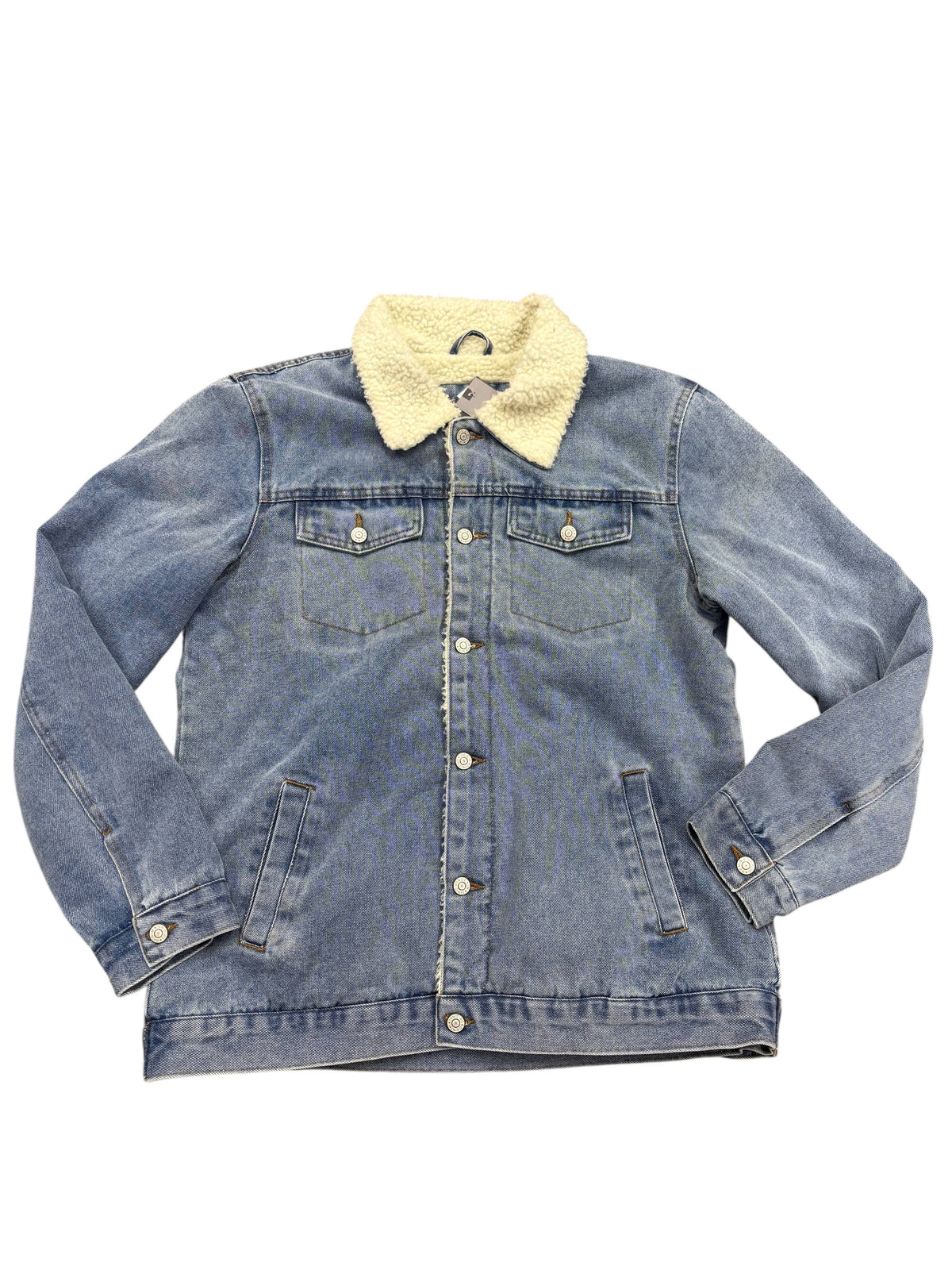 Washed Denim Trucker Jacket With Sherpa Collar