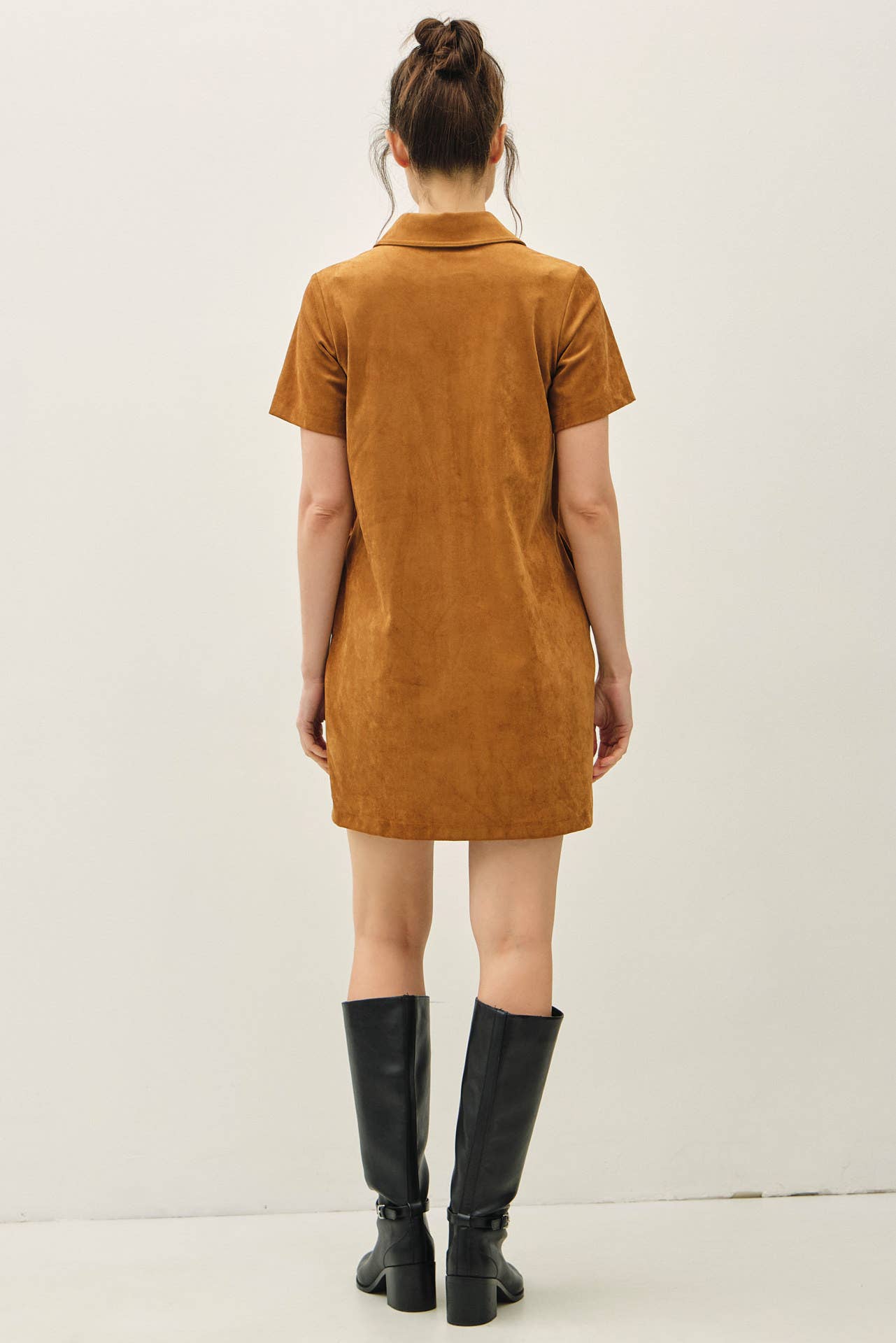 Faux Suede Polo Dress