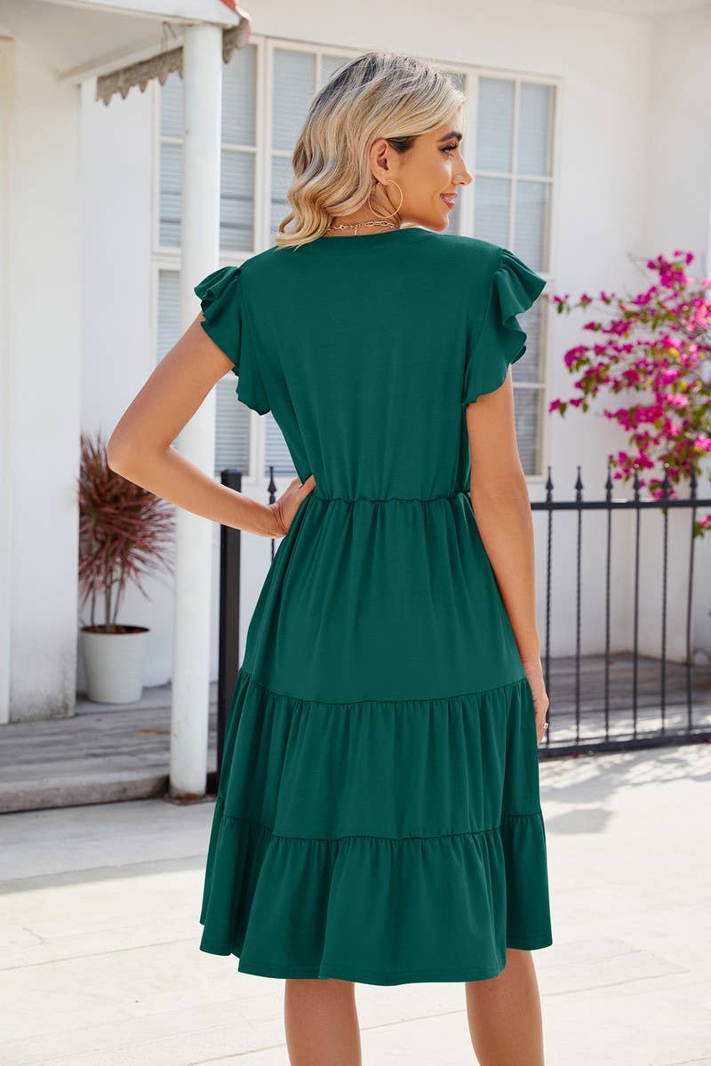 V-neck Ruffle Sleeve Dress
