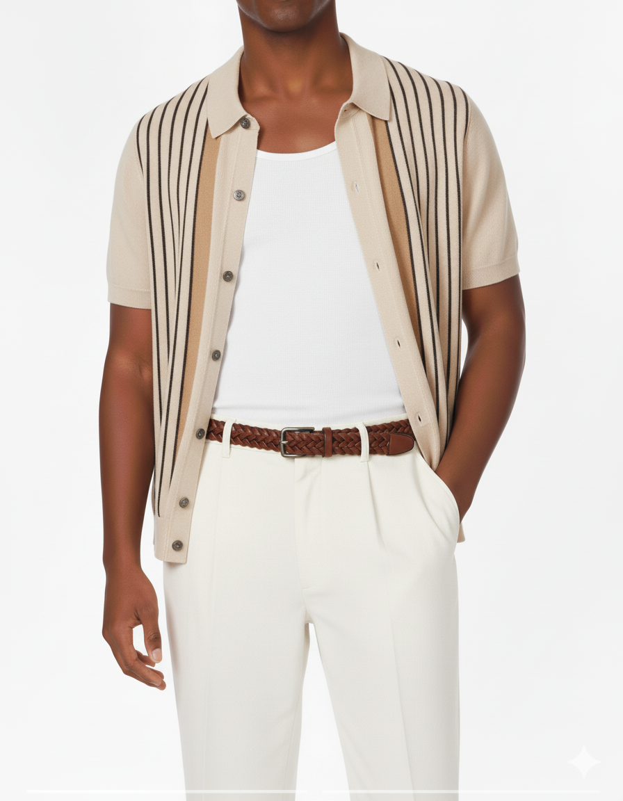 Men's Textured Stripe Polo Shirt