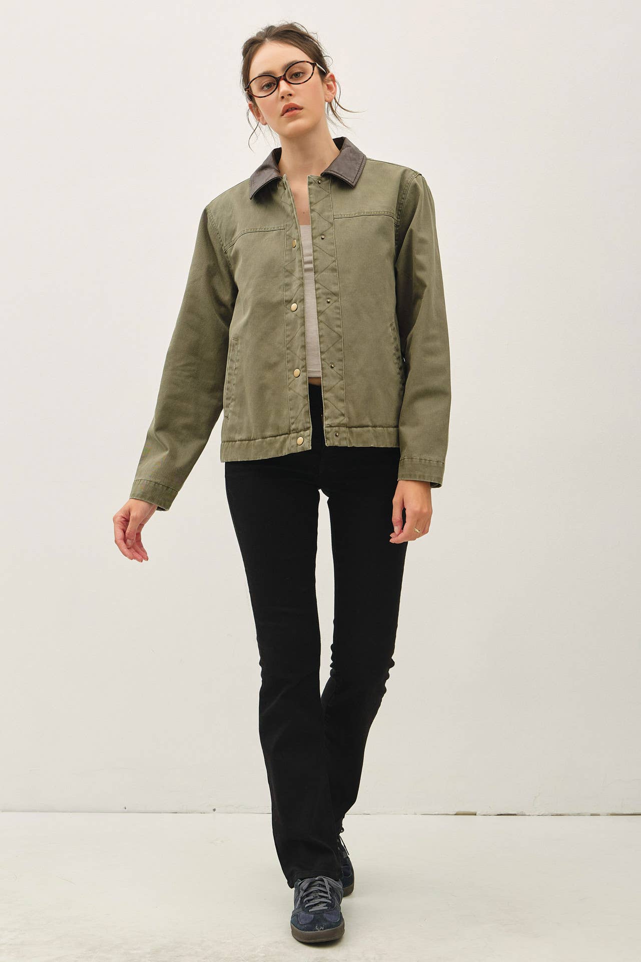 Barn Jacket with Faux Leather Collar