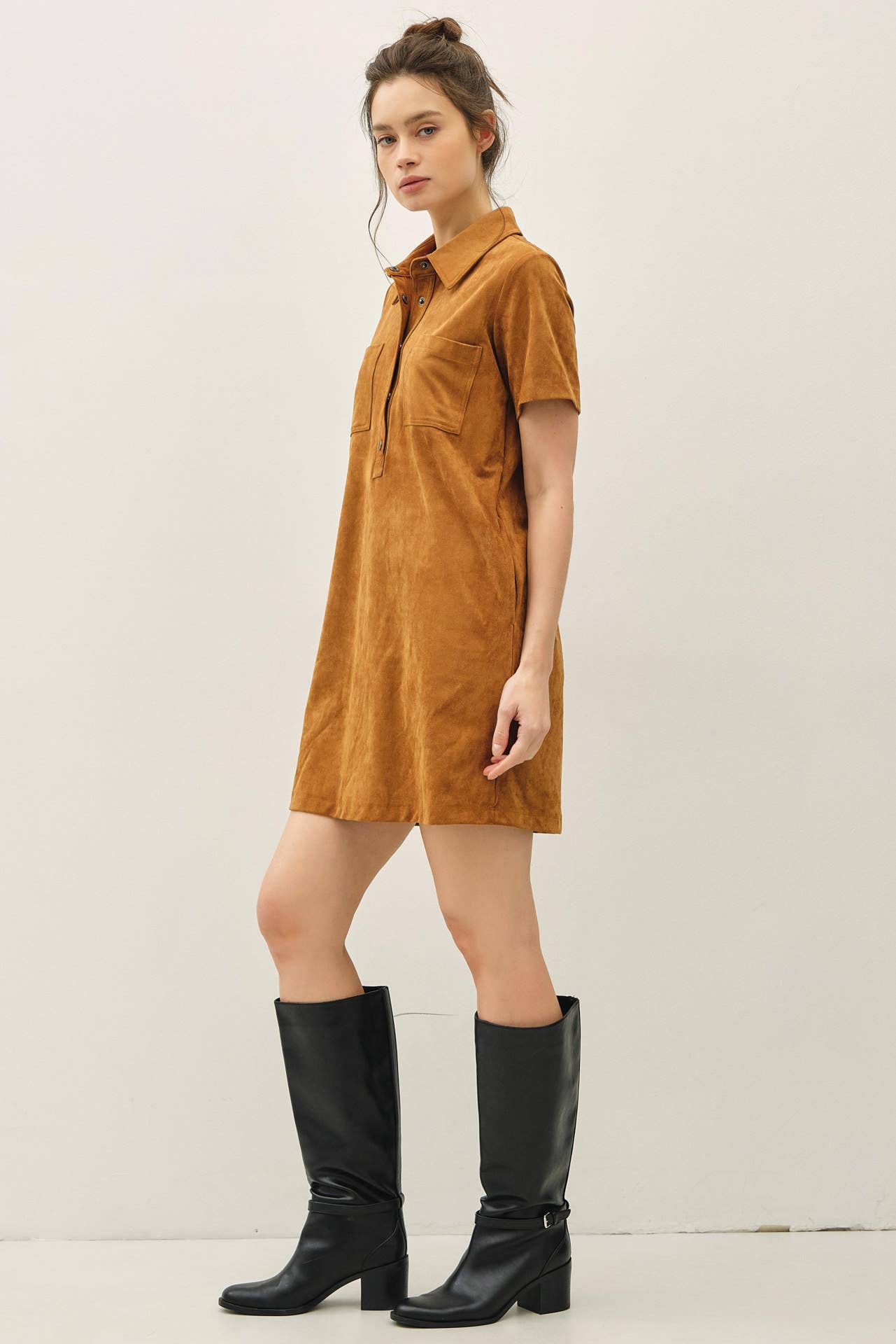 Faux Suede Polo Dress