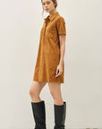Faux Suede Polo Dress