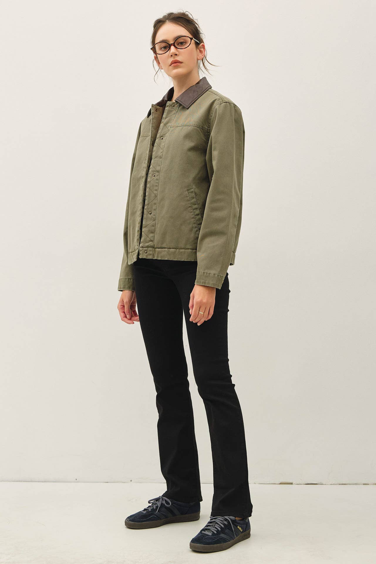 Barn Jacket with Faux Leather Collar