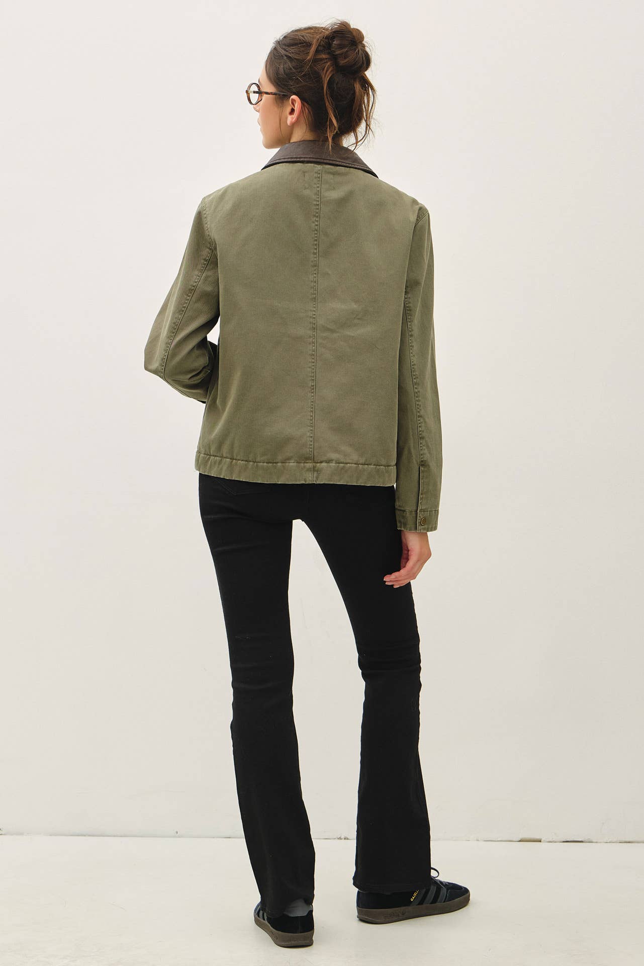 Barn Jacket with Faux Leather Collar