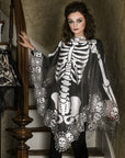Skeleton 60x60 Pewter Lace Halloween Poncho Costume