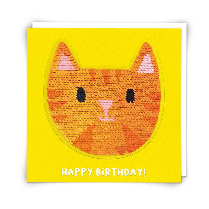 Happy Birthday! Tabby Cat Birthday Card with reusable sequin patch