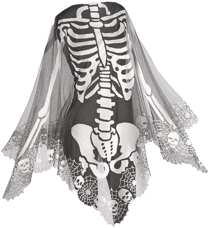 Skeleton 60x60 Pewter Lace Halloween Poncho Costume