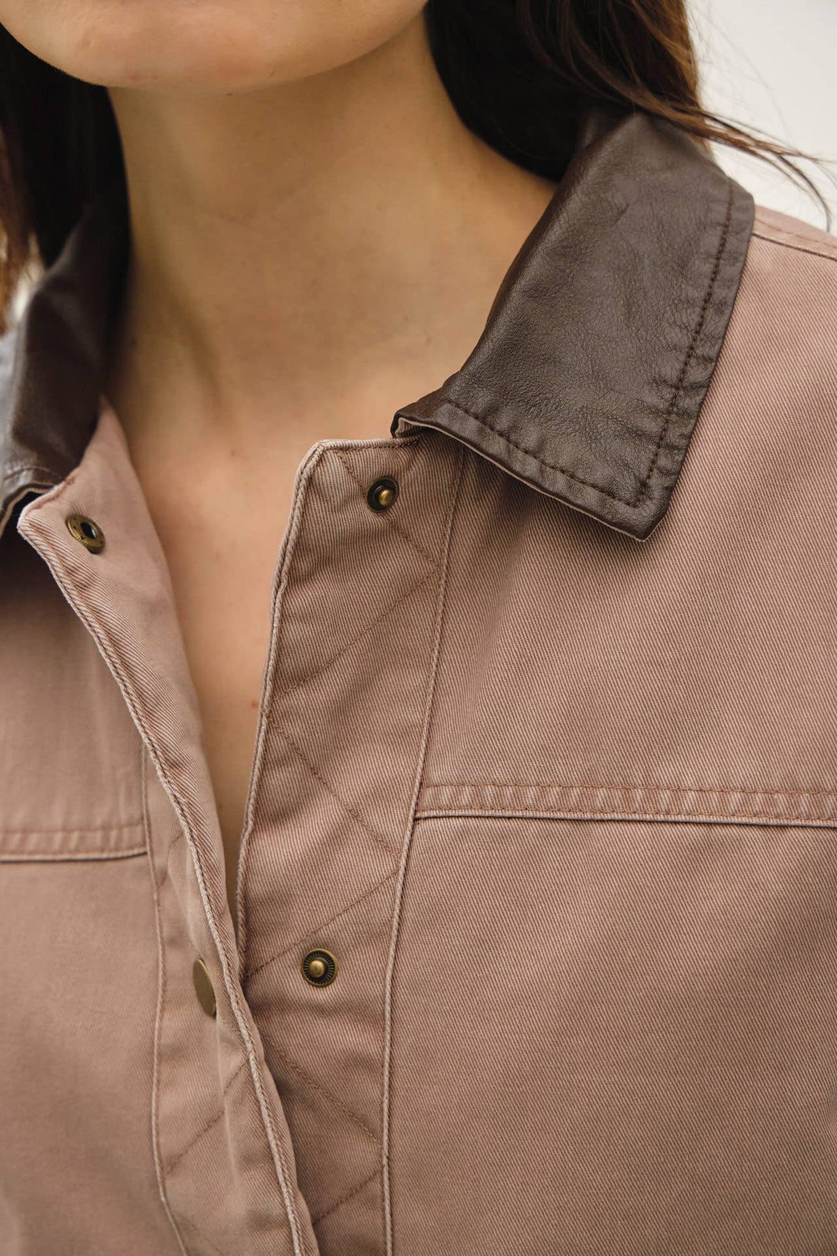 Barn Jacket with Faux Leather Collar