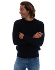 Allen Solid Textured 100% Cotton Sweater -Black