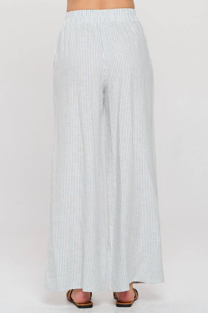 Made in USA Cotton Striped Wide Leg Pants with Pockets