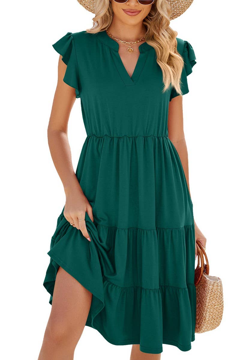 V-neck Ruffle Sleeve Dress