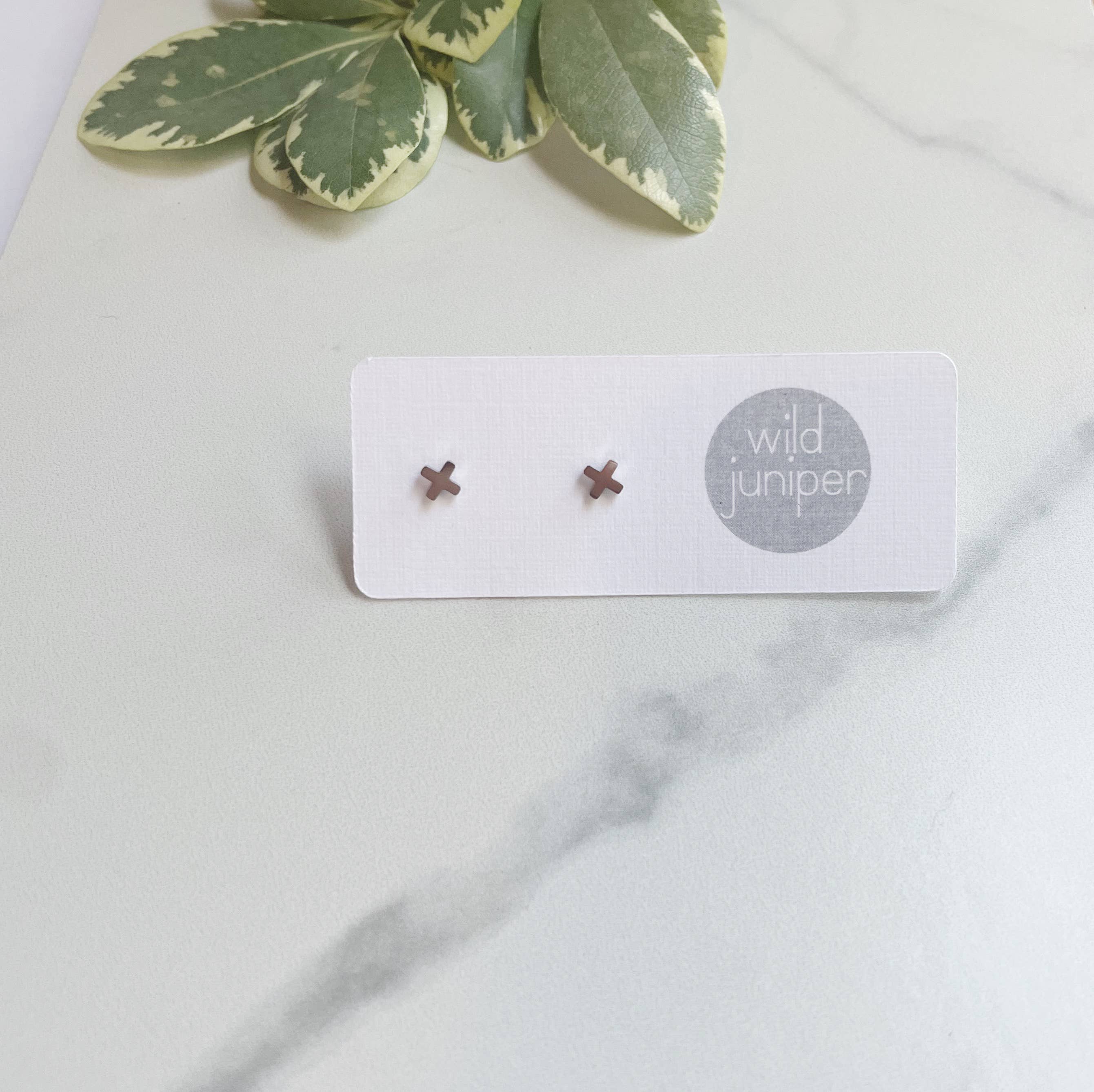 Silver Studs - Hypoallergenic Earrings - Tiny Plus Signs