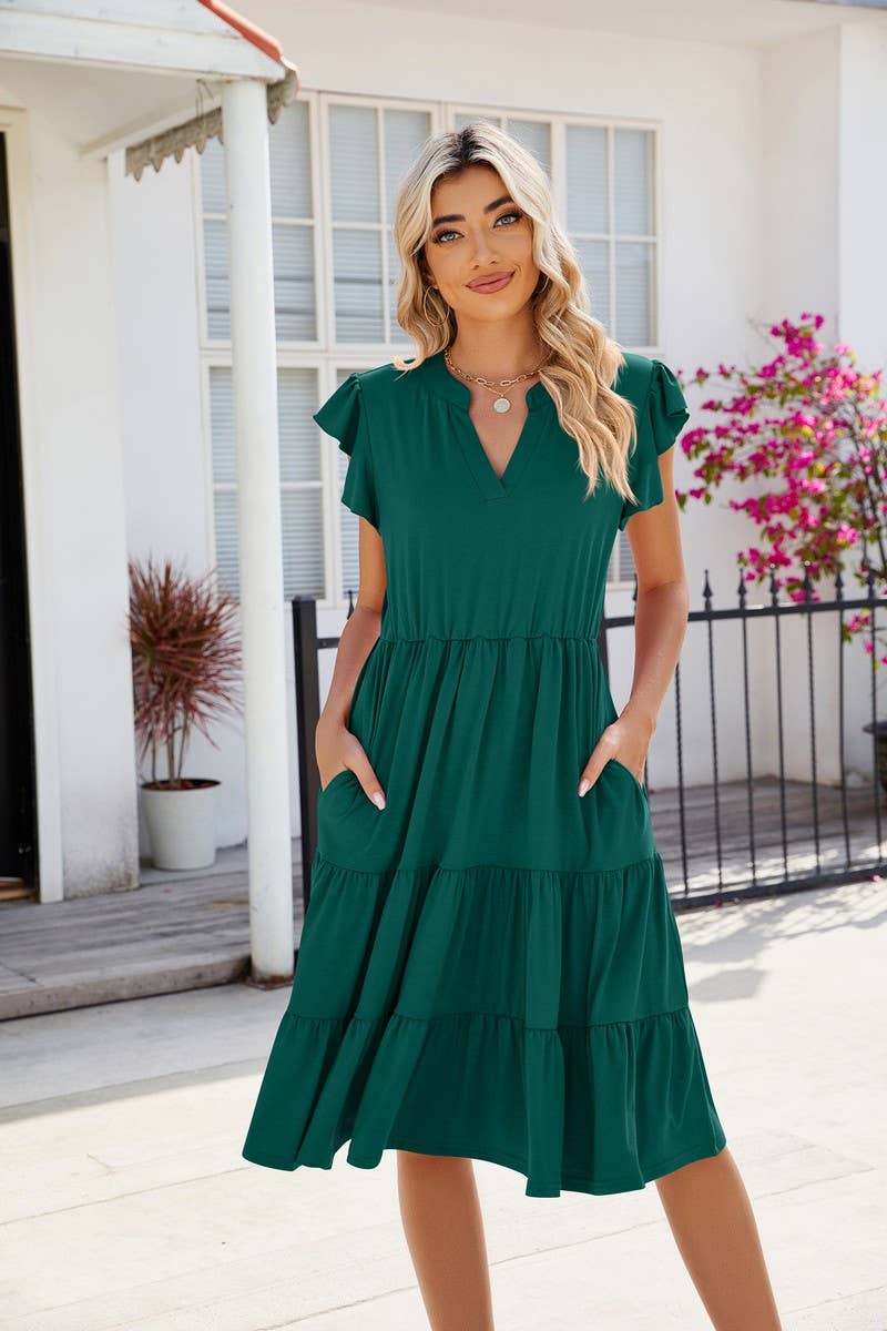 V-neck Ruffle Sleeve Dress