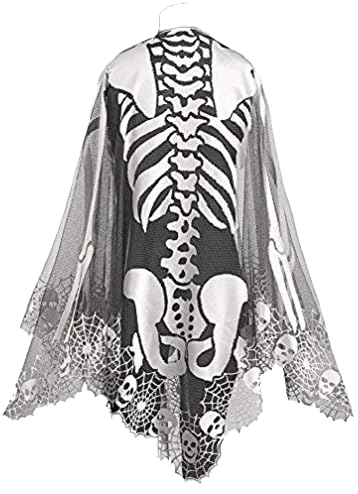 Skeleton 60x60 Pewter Lace Halloween Poncho Costume
