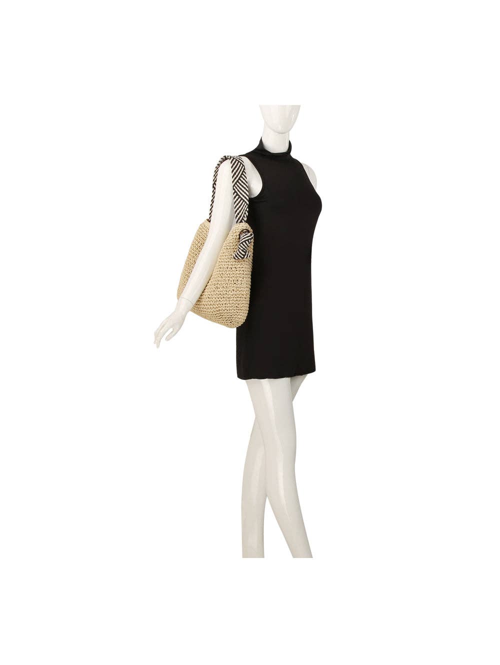 Striped Knot Handle Straw Tote