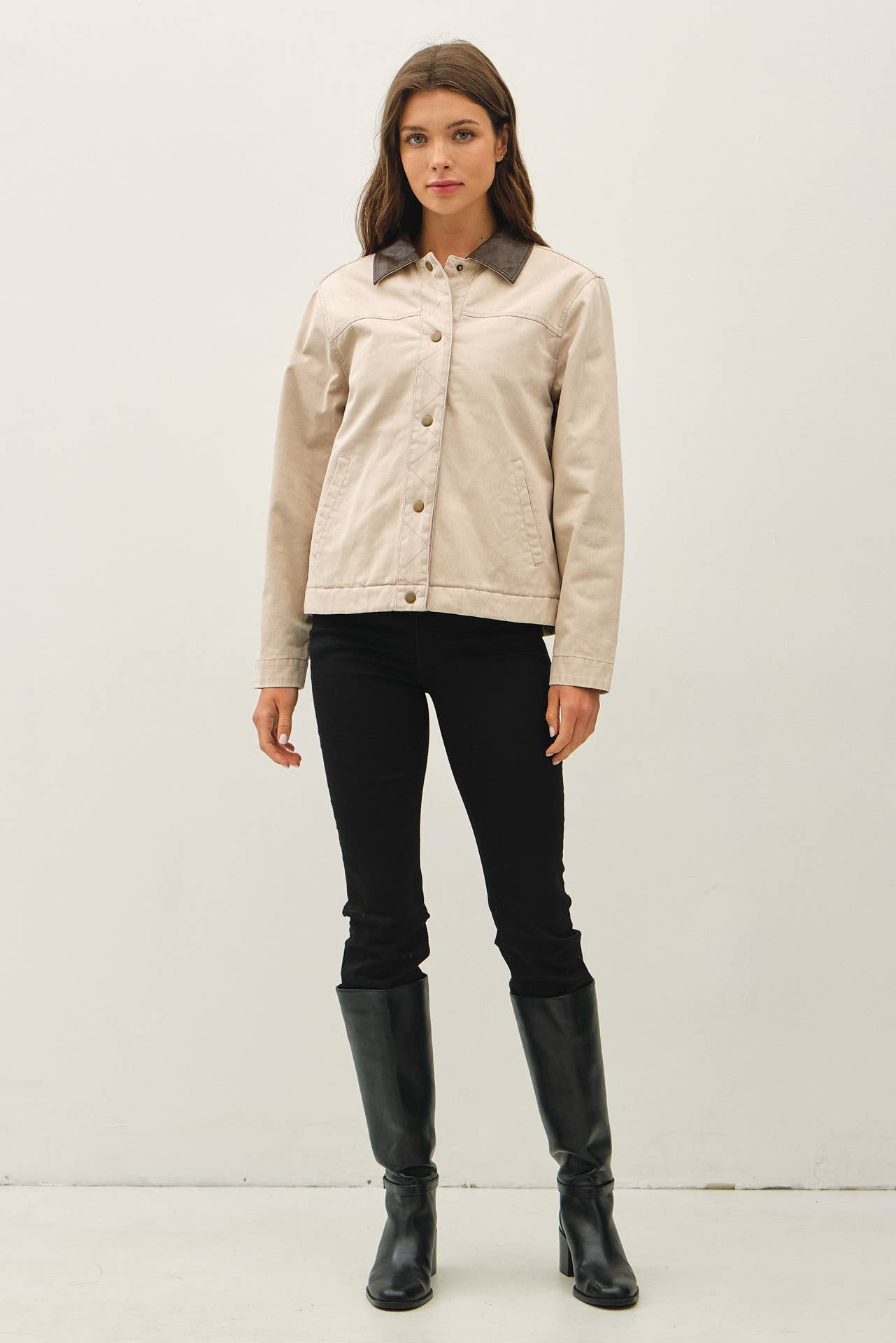 Barn Jacket with Faux Leather Collar