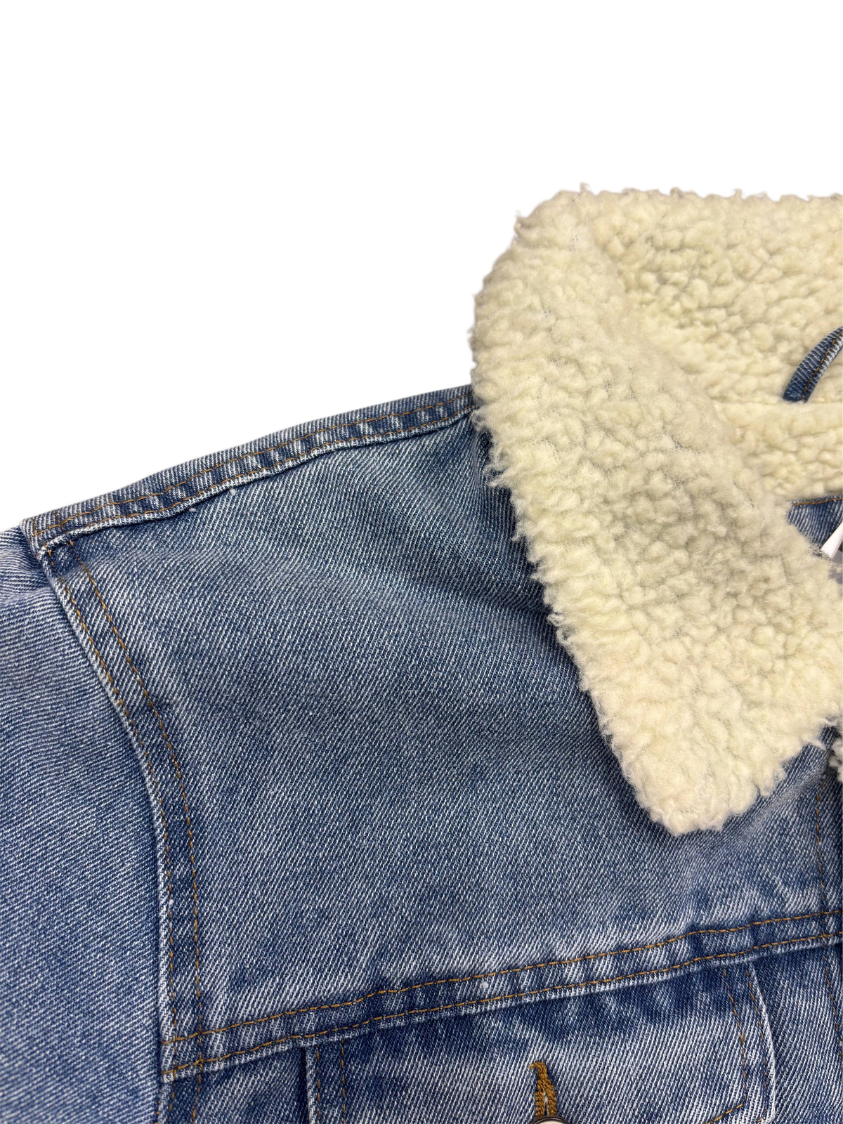 Washed Denim Trucker Jacket With Sherpa Collar