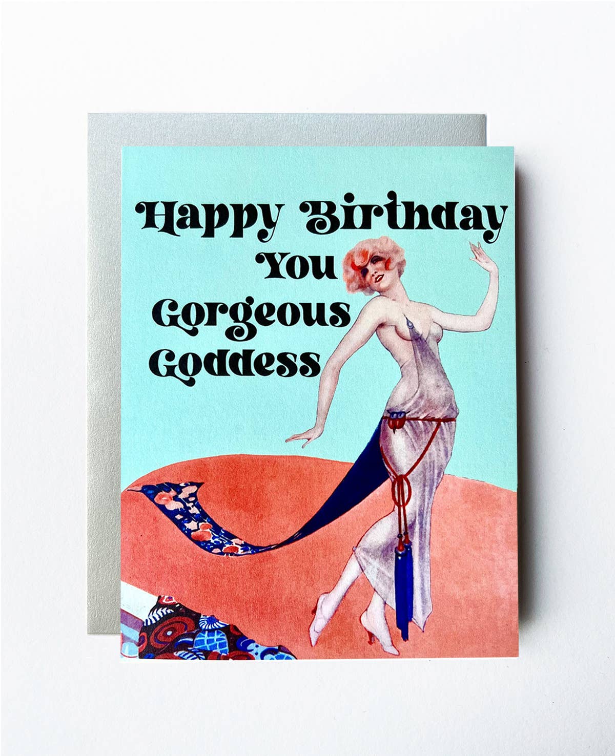 Goddess Vintage Style Art Deco Birthday Card Textured Paper