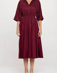 Made in USA Tencel Collared V neck Midi Dress with Pockets