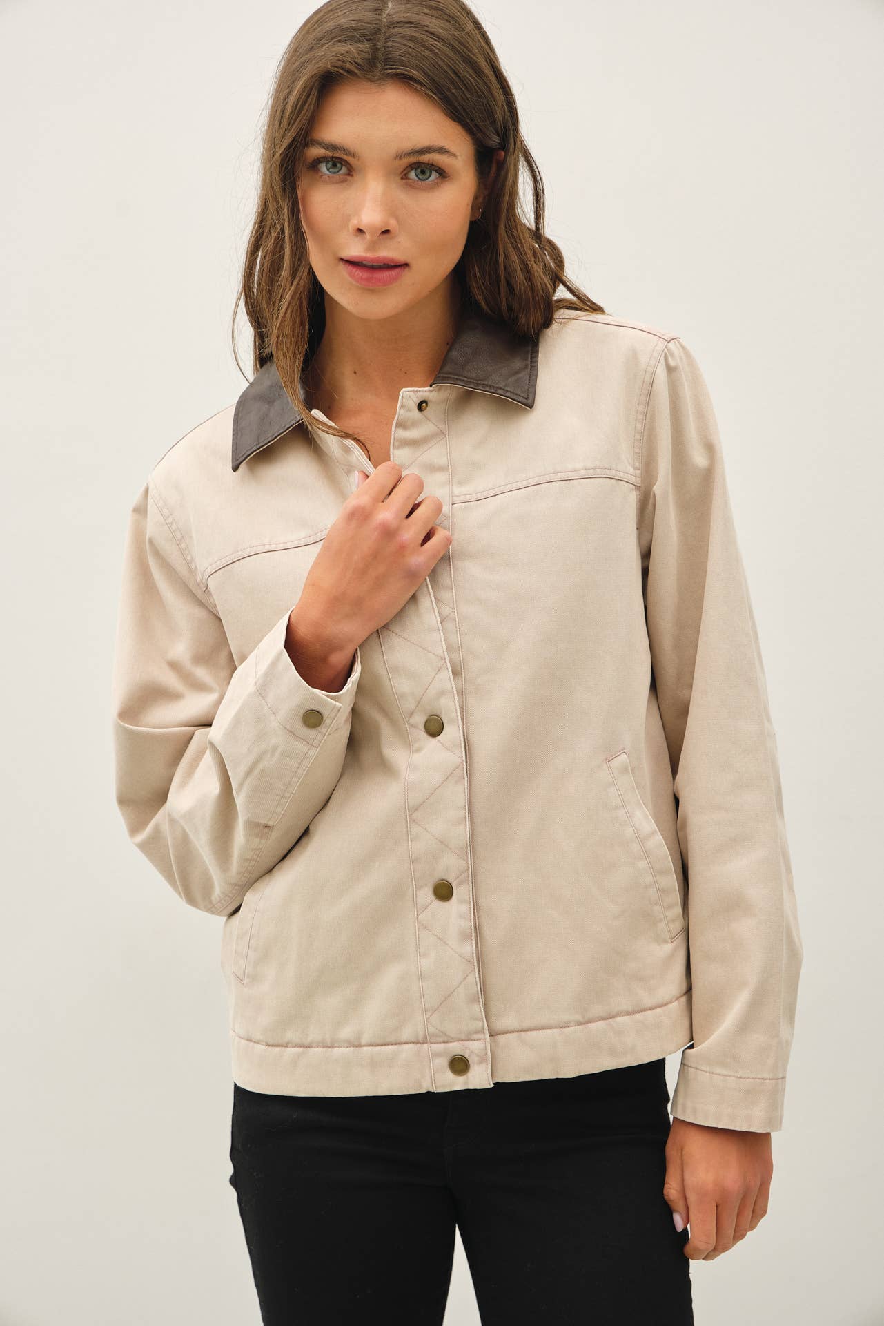 Barn Jacket with Faux Leather Collar