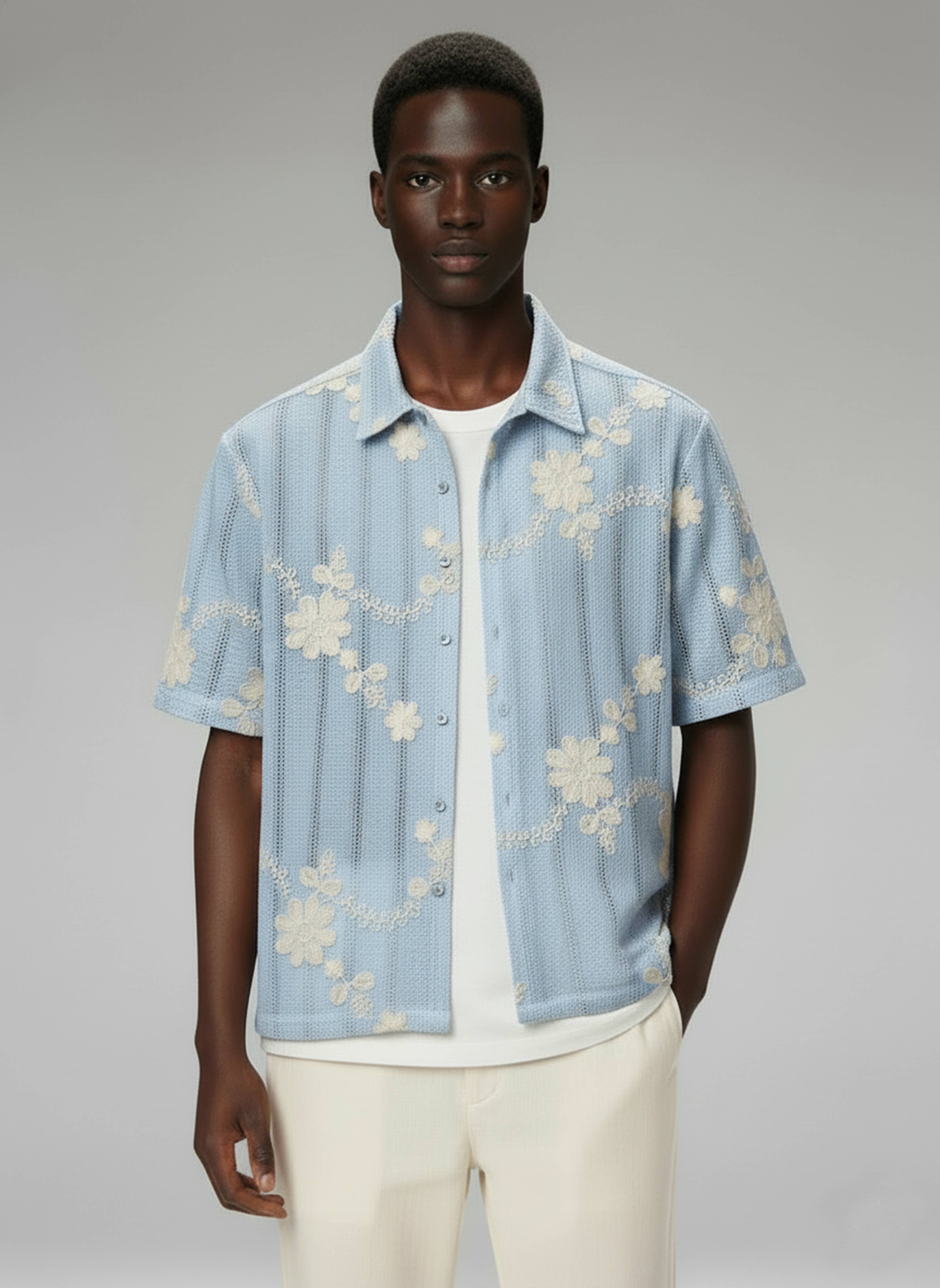 Crochet/Textured Short Sleeve Men's Shirt