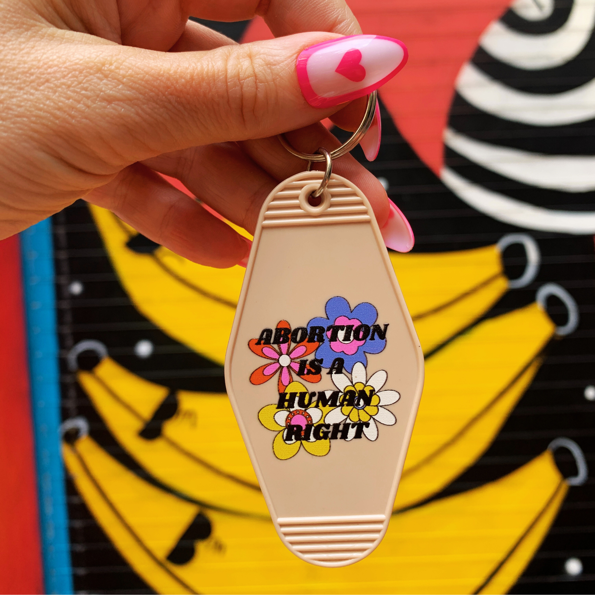 Abortion is a Human Right Pro-Choice Keychain &#39;70s Groovy