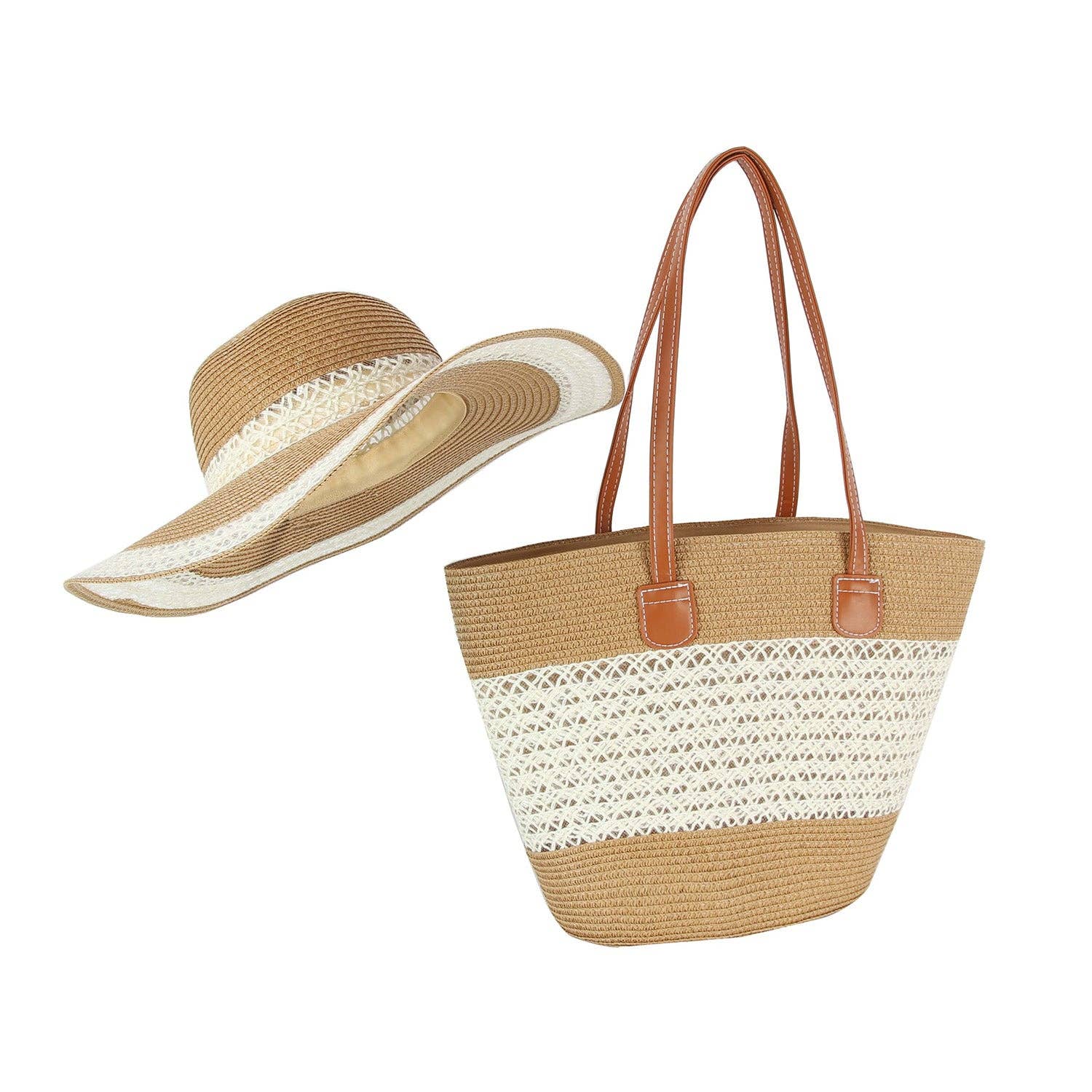 Woven Straw Tote and Sun Hat Set