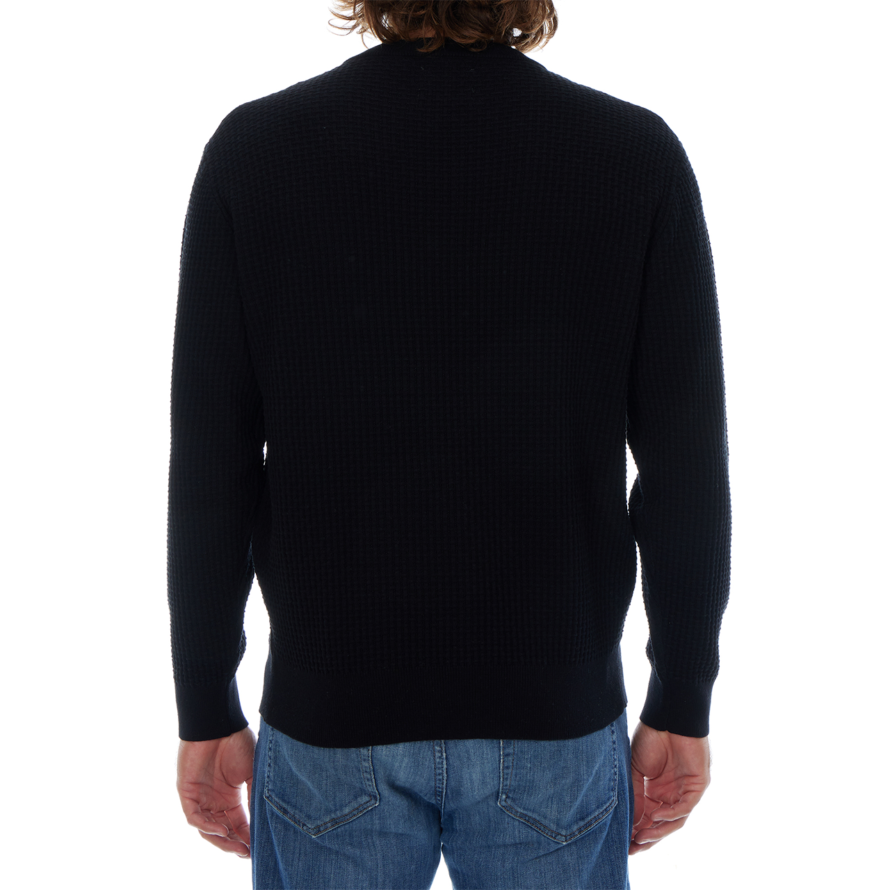 Allen Solid Textured 100% Cotton Sweater -Black