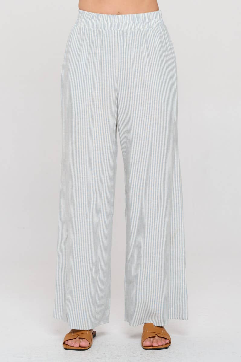 Made in USA Cotton Striped Wide Leg Pants with Pockets