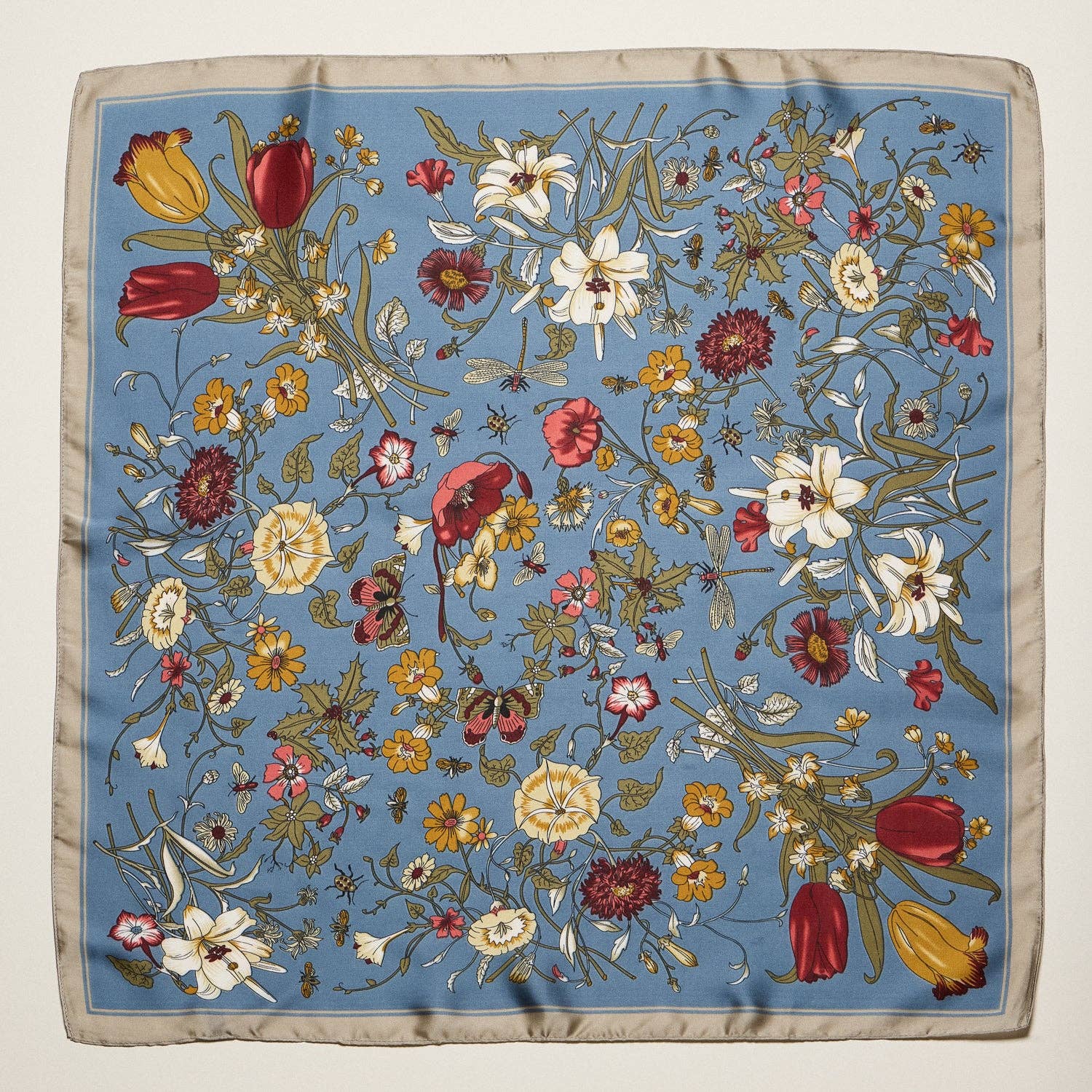 Vintage Botanical Floral Square Scarf – Elegant Garden Print Satin Neck &amp; Hair Scarf