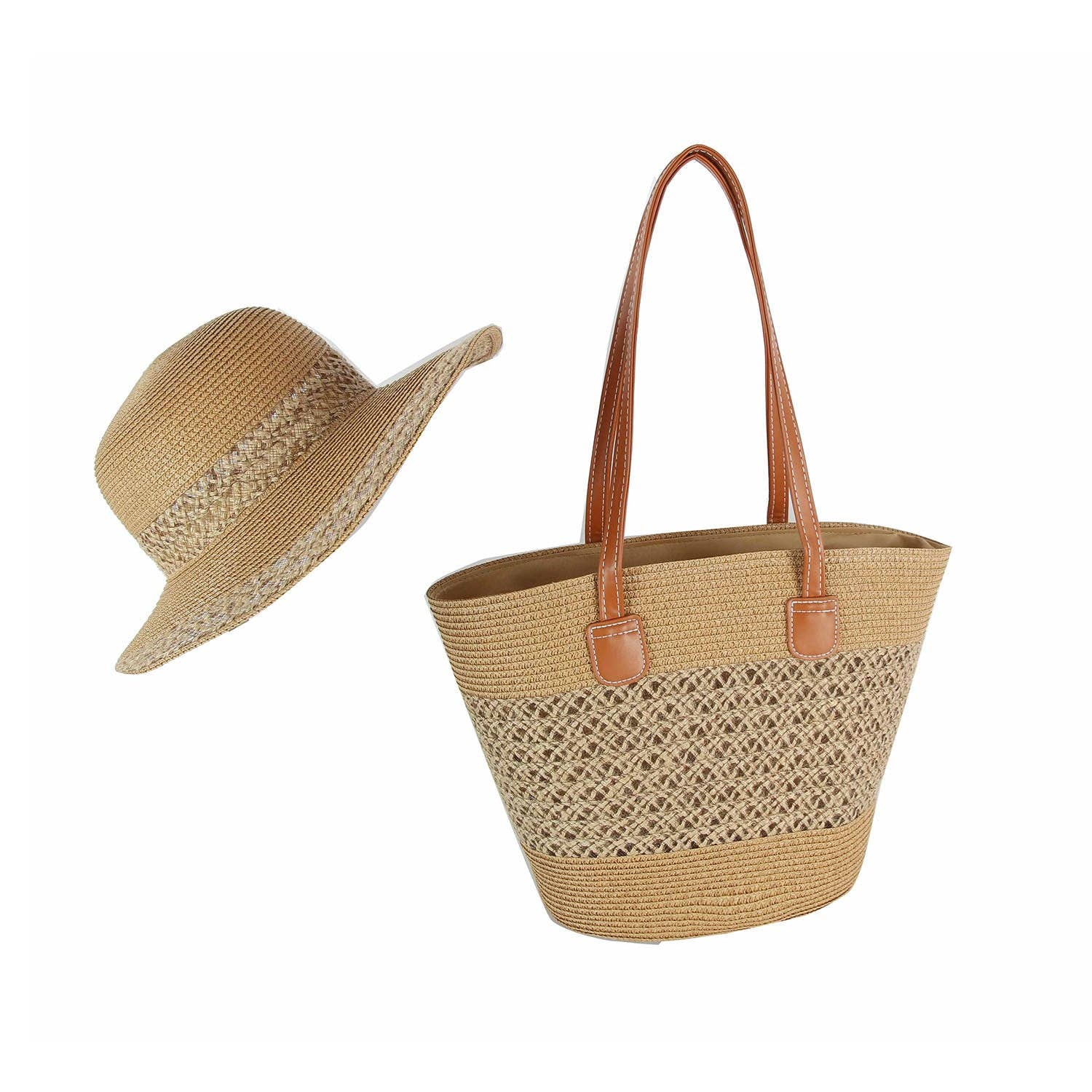Woven Straw Tote and Sun Hat Set
